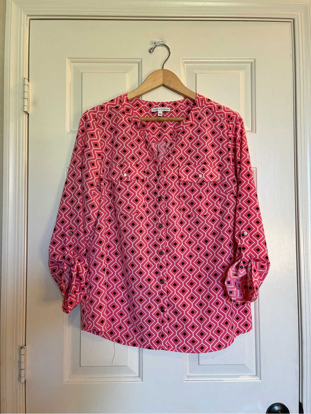 Notations Pink Geometric Button-Down Blouse